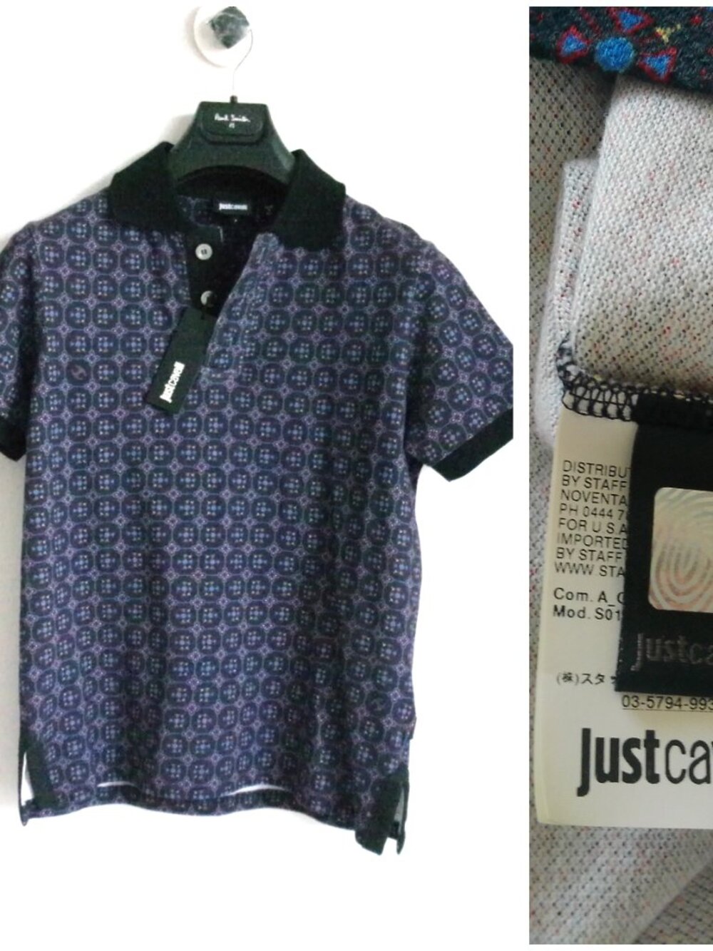 NWT JUSTCAVALLI MEN'S POLO SHIRT ITALY NAVY BLUE Sz-M